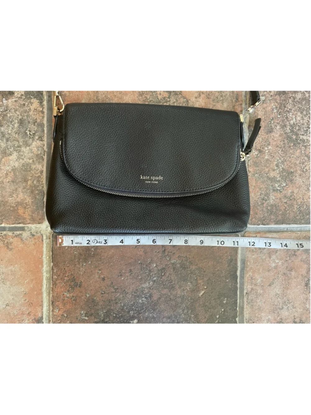 Kate Spade Black Pebble Leather Polly Flap Large Classic Preppy